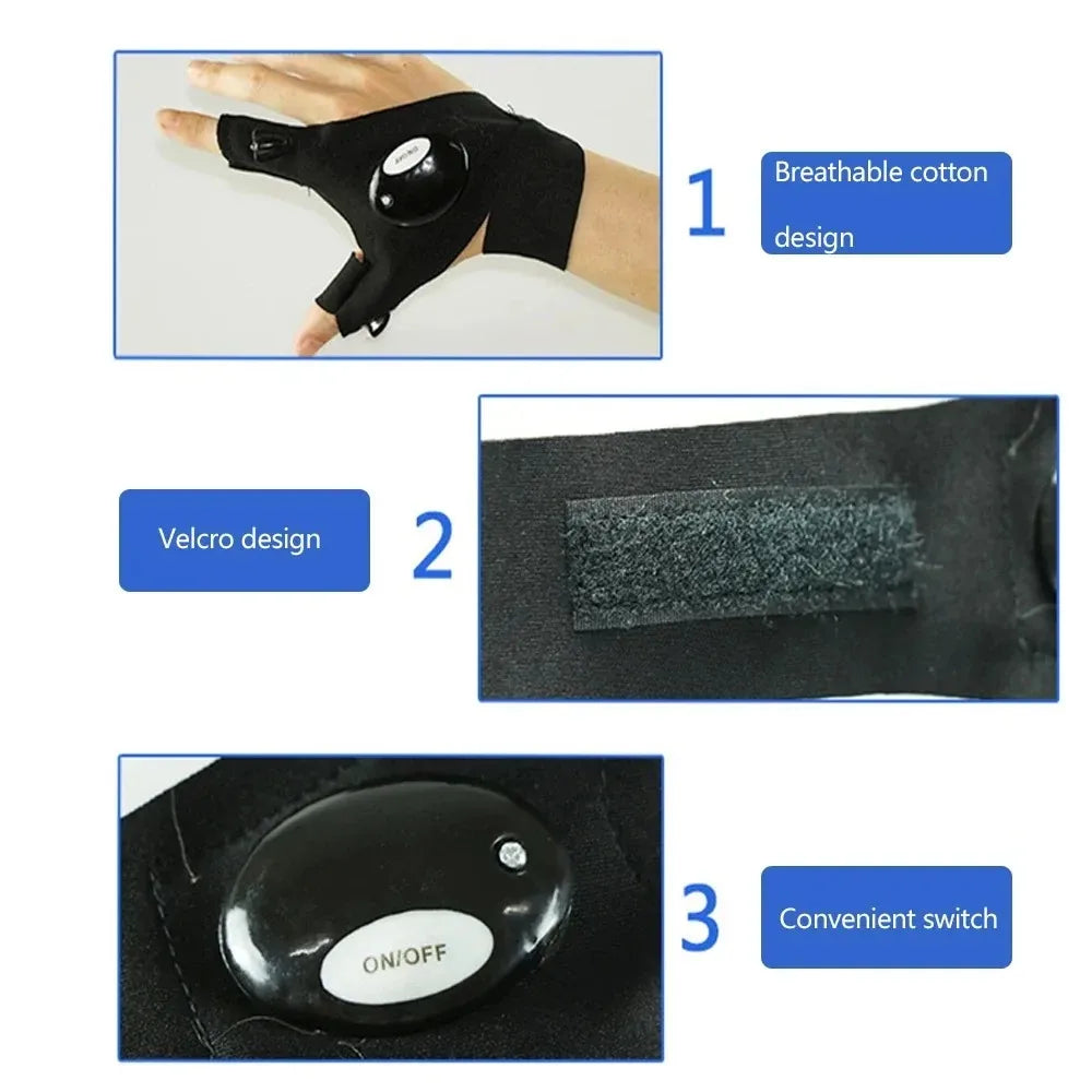 LumiGrip™ Pro LED Illuminated Gloves – Waterproof Fingerless Gloves for Running, Cycling & Outdoor Adventures